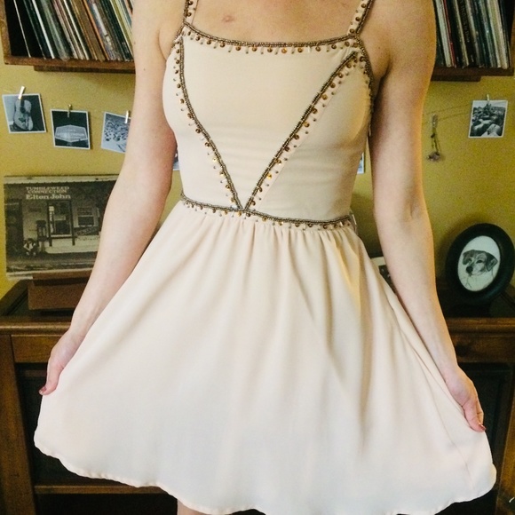Soieblu Dresses & Skirts - Nude/Peach Beaded Semi-Formal Sun Dress